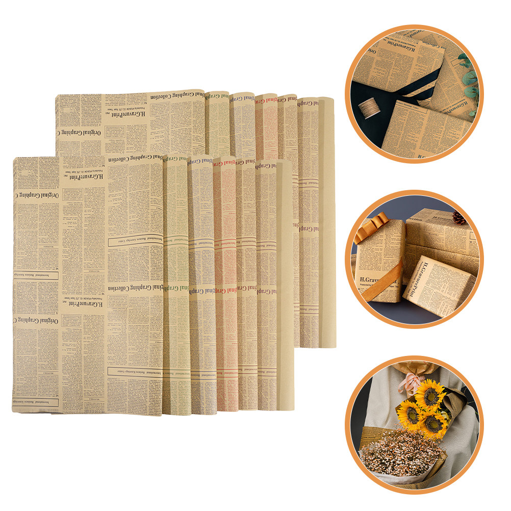 Flower Wrap Kraft - 20 Sheets Floral Wrapping Paper English