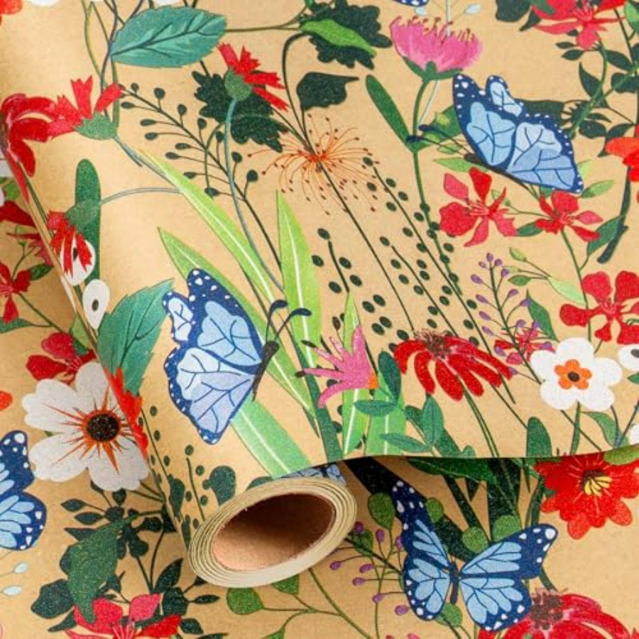 Kraft Flowers Wrapping Paper,  – Flower Wrap Kraft recenzja i cena