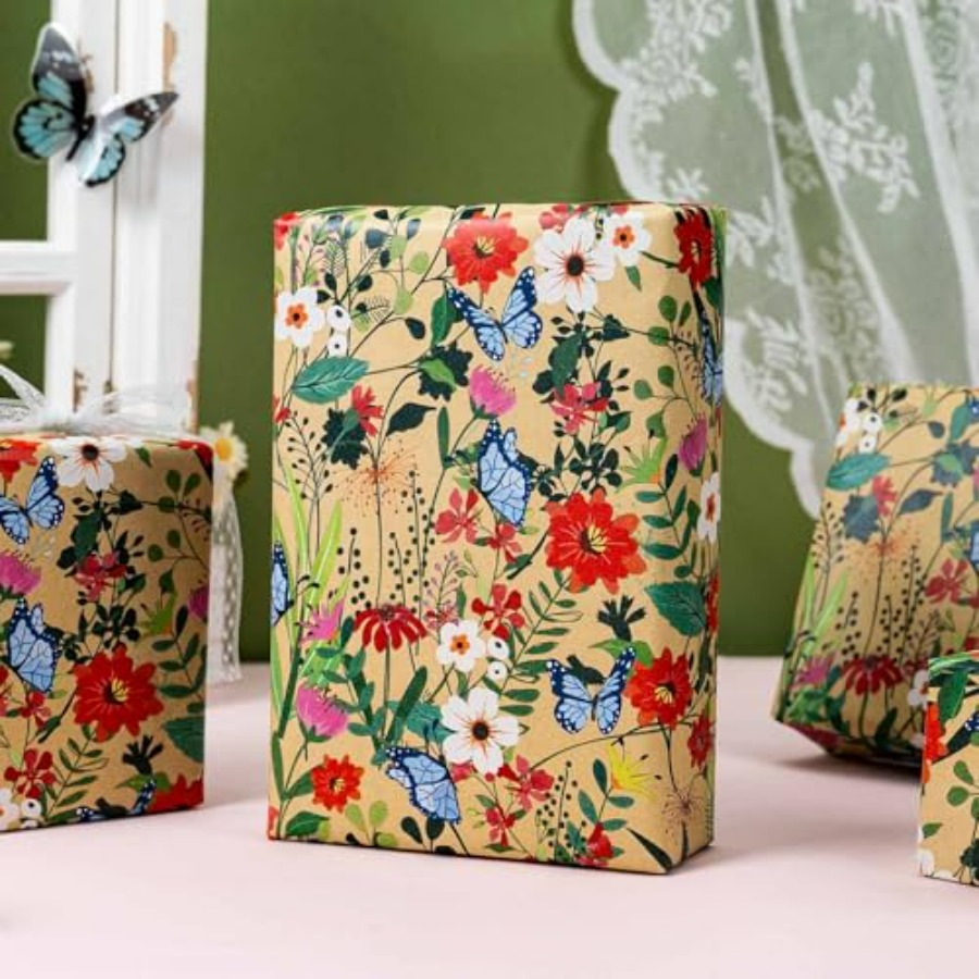 Kraft Flowers Wrapping Paper,  – Flower Wrap Kraft recenzja i cena