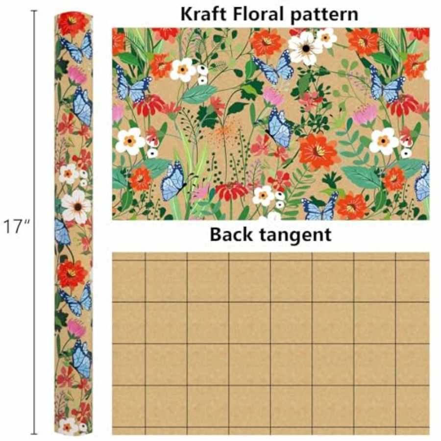 Kraft Flowers Wrapping Paper,  – Flower Wrap Kraft recenzja i cena