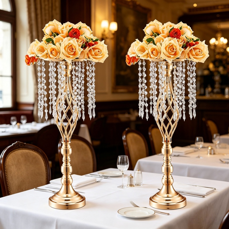 Elegant Tall Gold Crystal Flow – Florist Supply Vases recenzja i cena