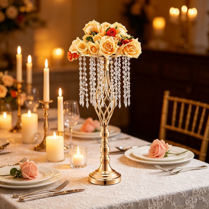 Elegant Tall Gold Crystal Flow – Florist Supply Vases recenzja i cena